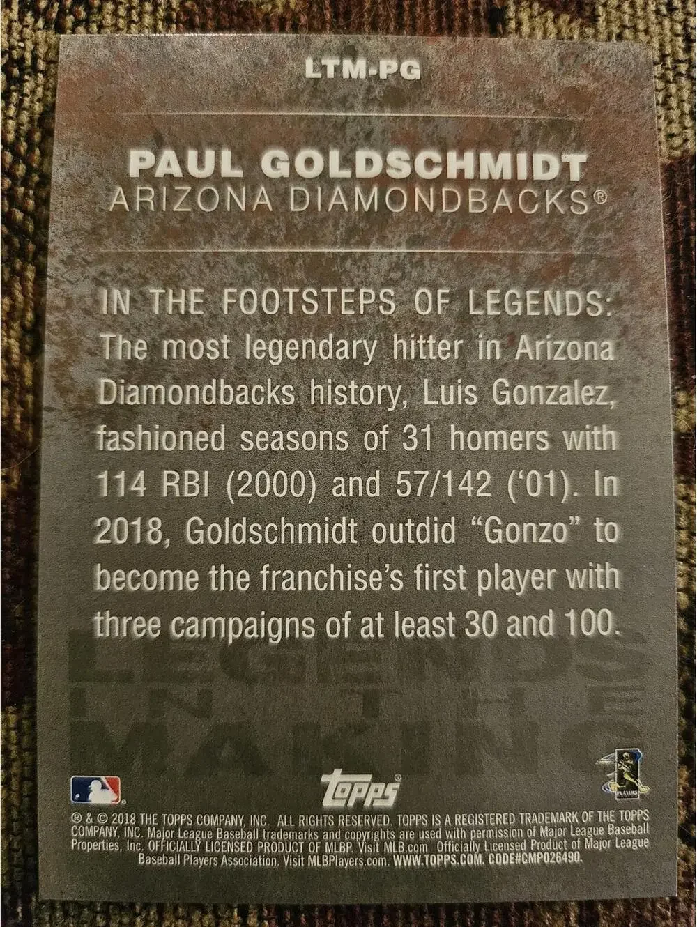 Paul Goldschmidt - 2018 Topps Update Legends in the Making #LITM-PG - RAW Mint